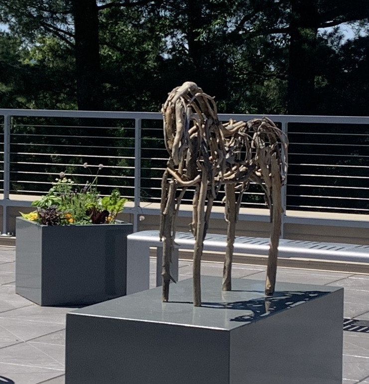 A horse, made from bronze, appears to be made from driftwood.