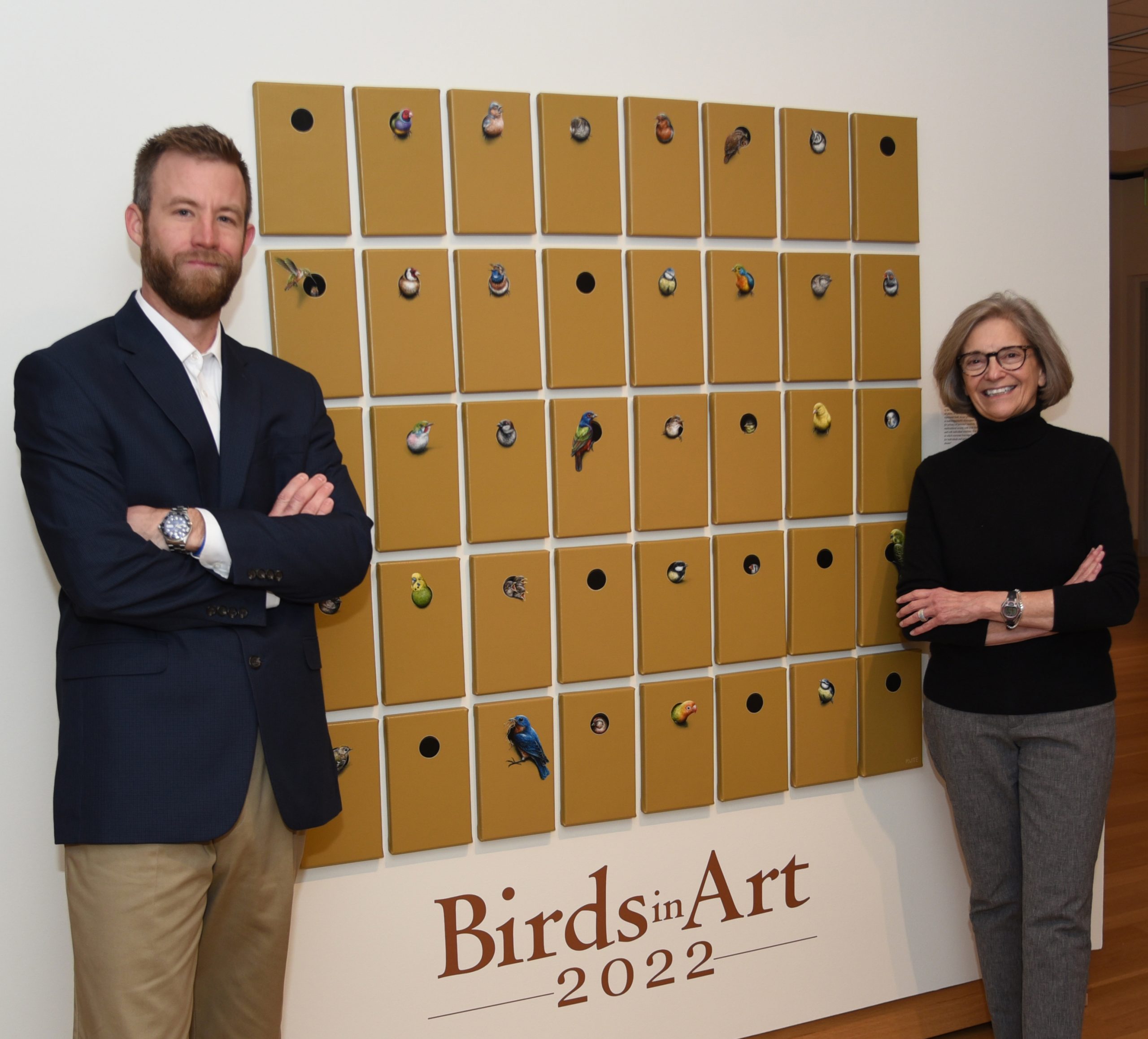 Matt Foss and Kathy Foley at the Leigh Yawkey Woodson Art Museum in the "Birds in Art" 2022 gallery