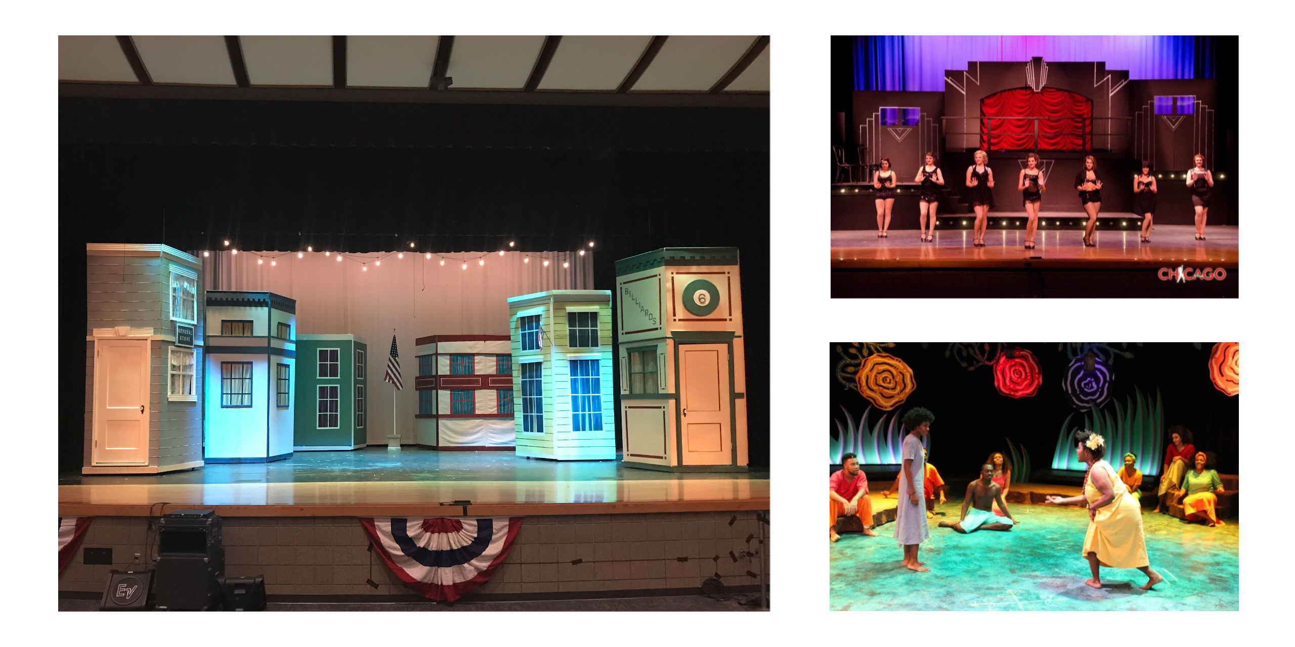 Photos of past set designs for theatre