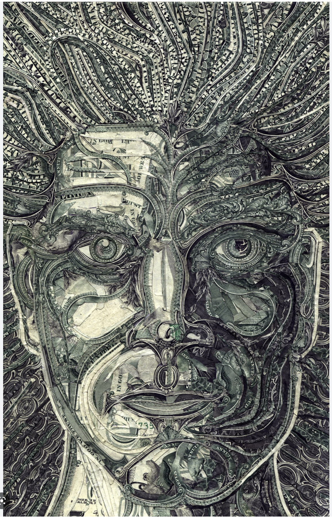 A self-portrait made out of U.S. currency by Madison-based artist C.K. Wilde.