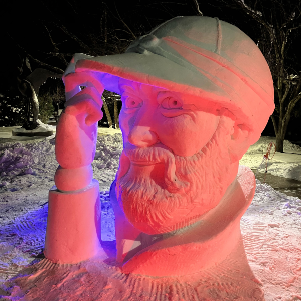 Stormy Kromer snow sculpture