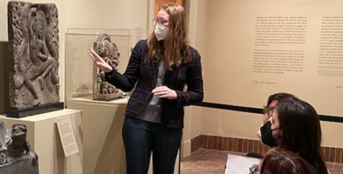 Gillian giving a tour at at the Allen Memorial Art Museum