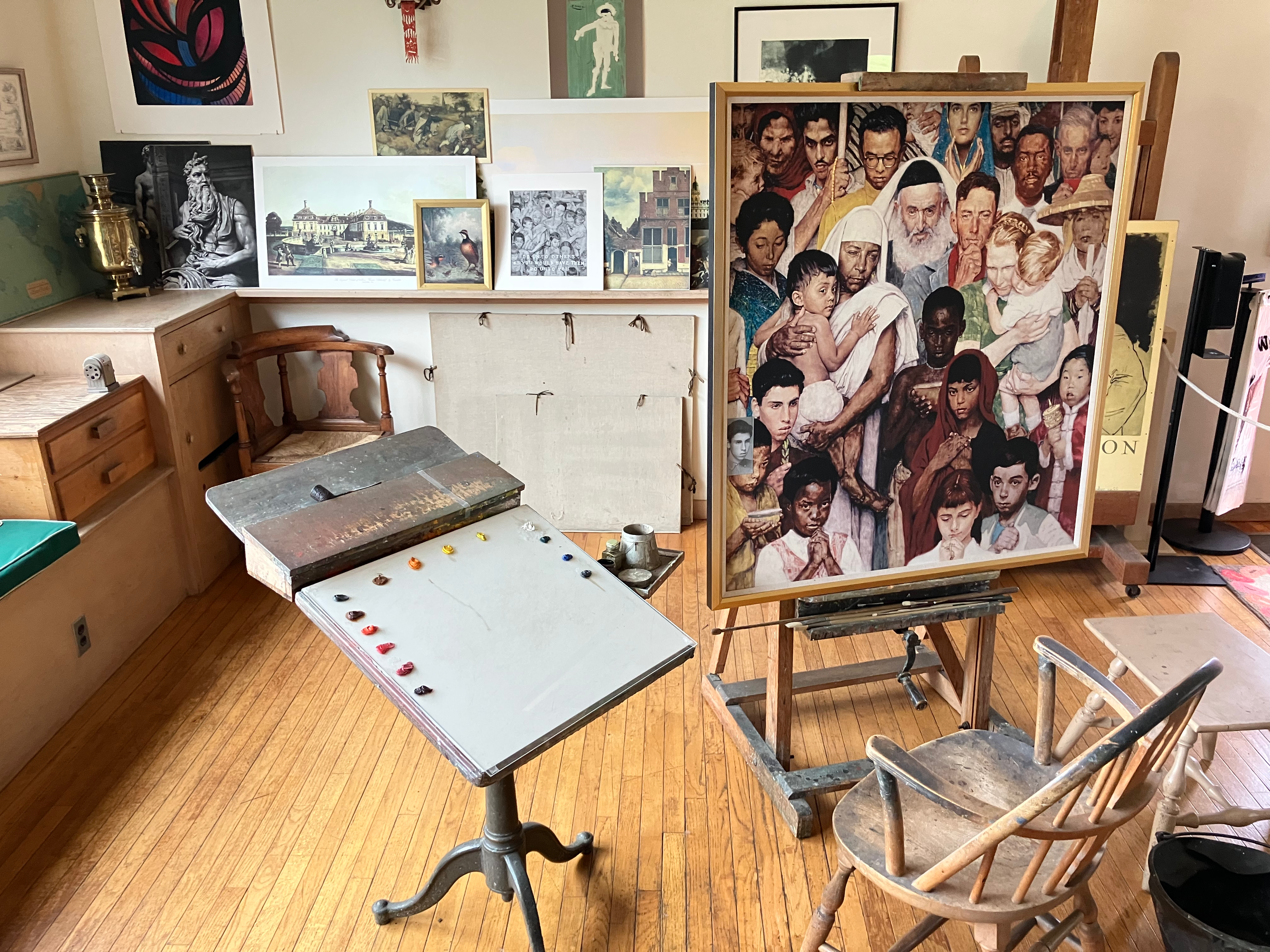 Norman Rockwell's workshop as it looked in October 1960 displaying his work Golden Rule