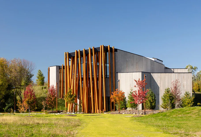 builing with large beams is the Art Preserve of the John Michael Kohler Arts Center