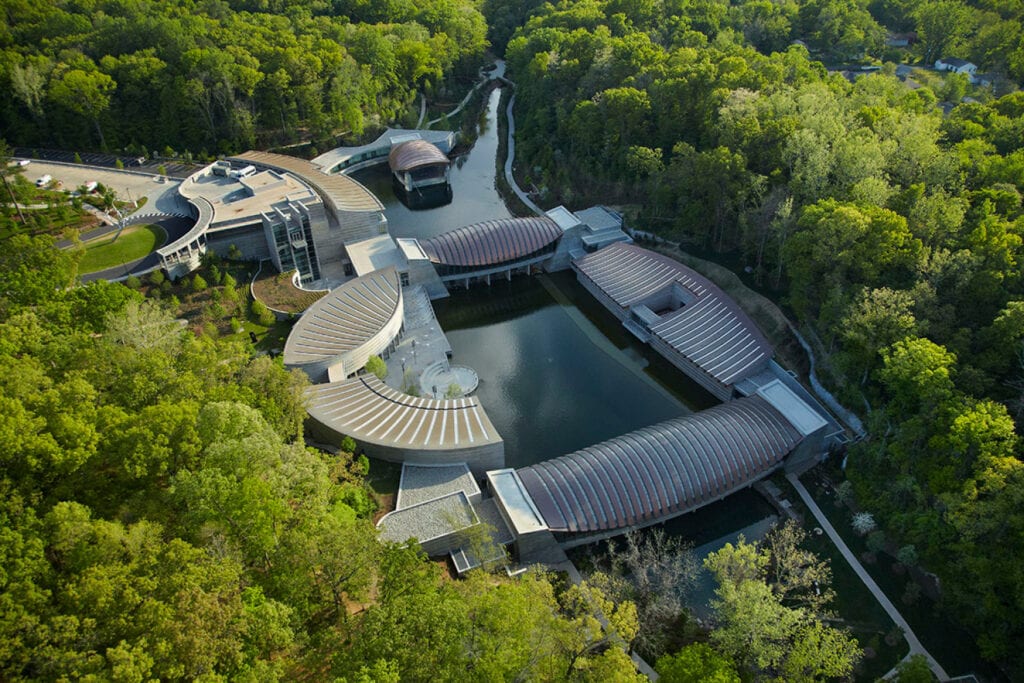 aerial view of the crystal bridges museum of american art