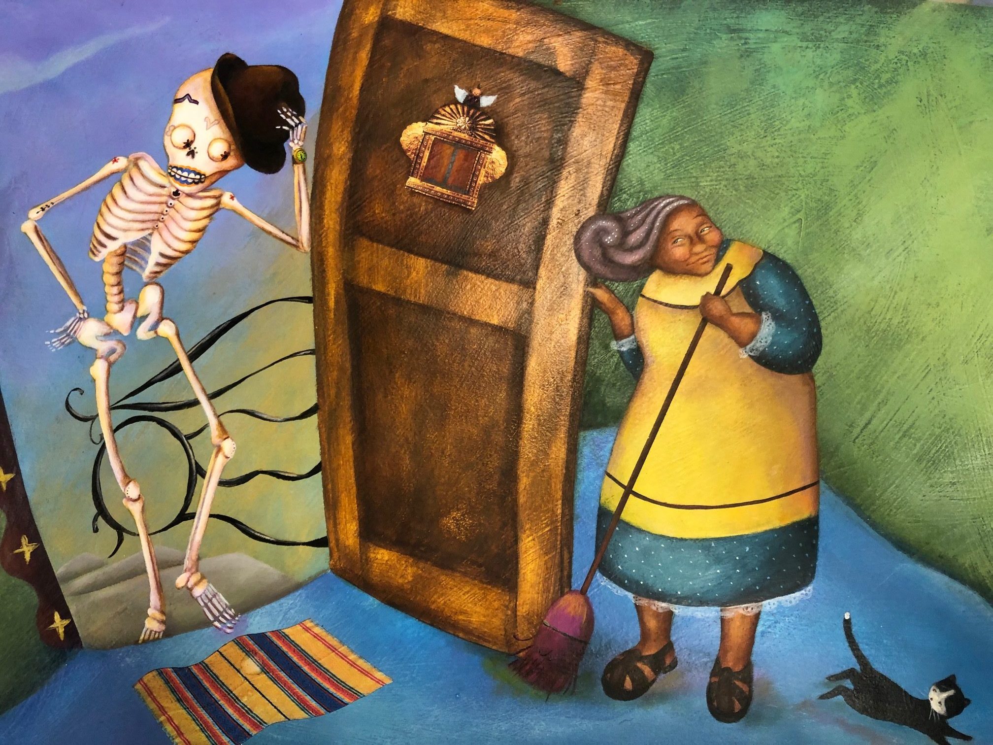Yuyi Morales artwork of skeleton boy and grandma