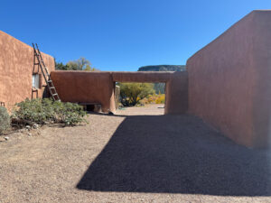 Outside Georgia O'Keeffe's house in New Mexico.