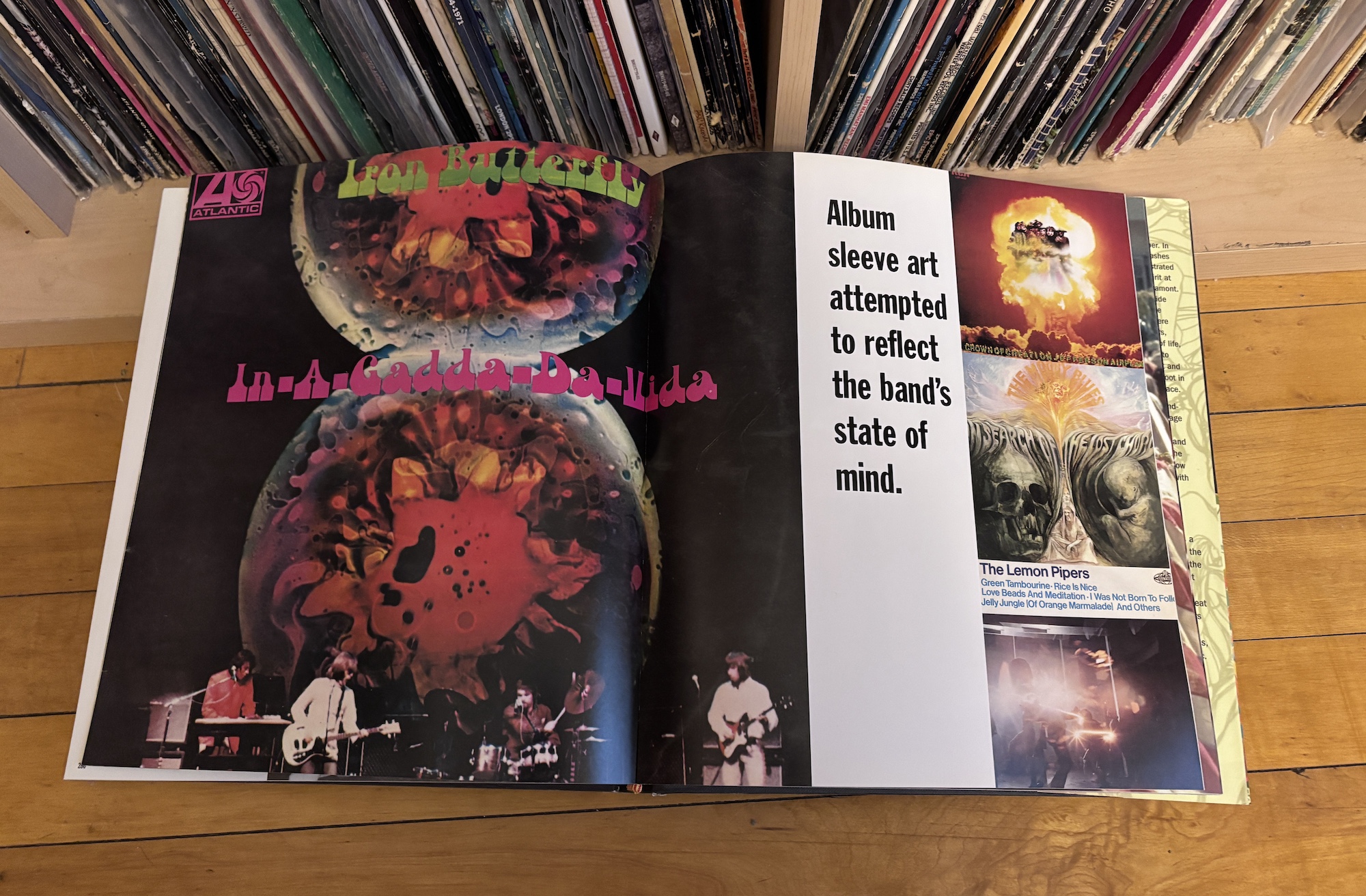 Spread from Hippie, a book about 1960s counterculture, discussing the importance of album cover art.